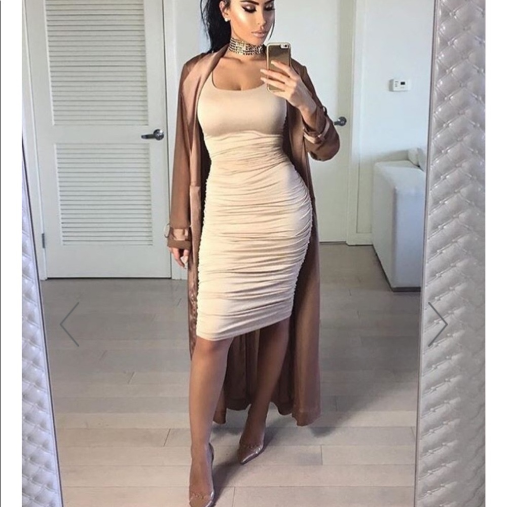 New Beige Ruched Dress